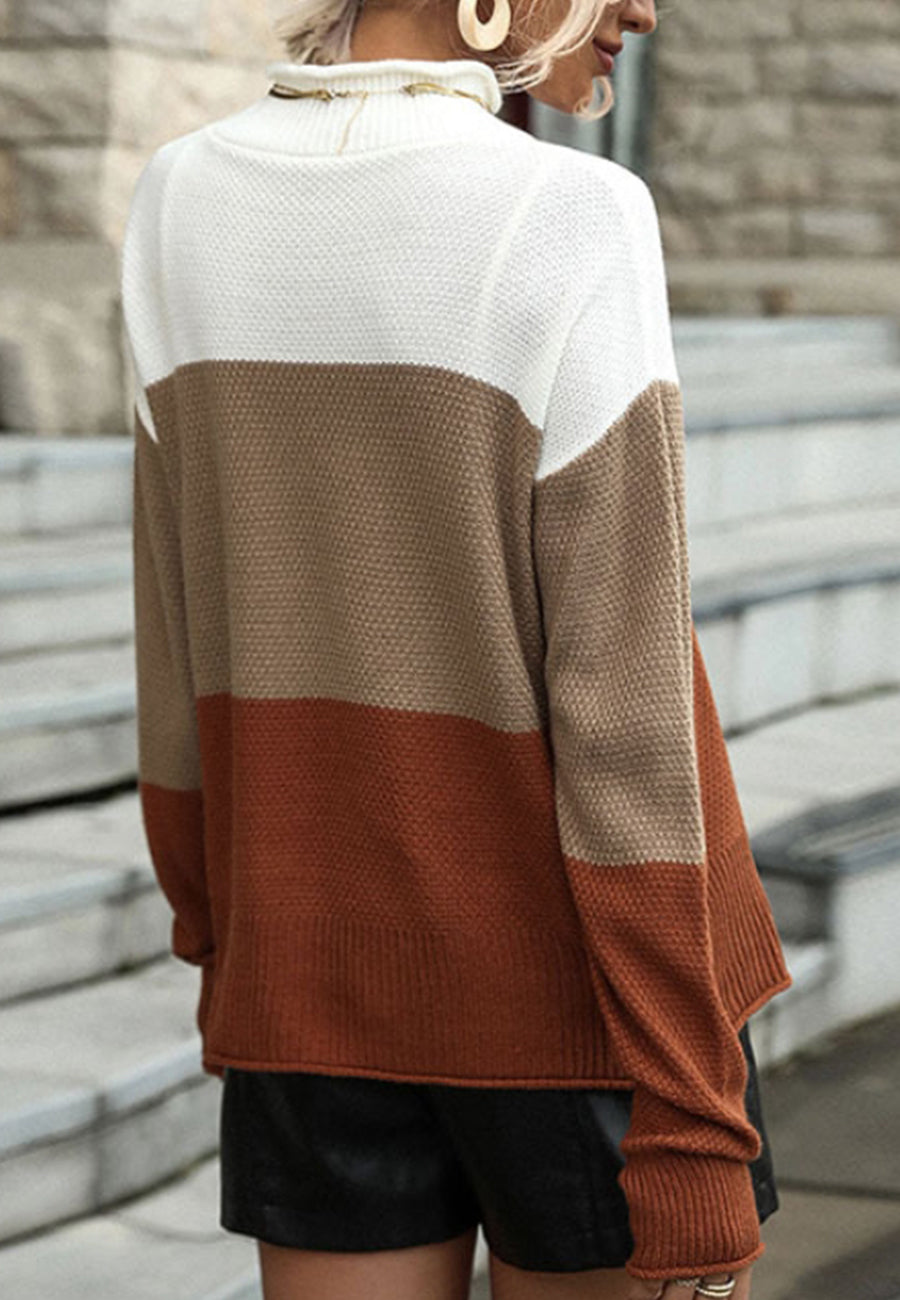 Textured Color Block Fall Sweater