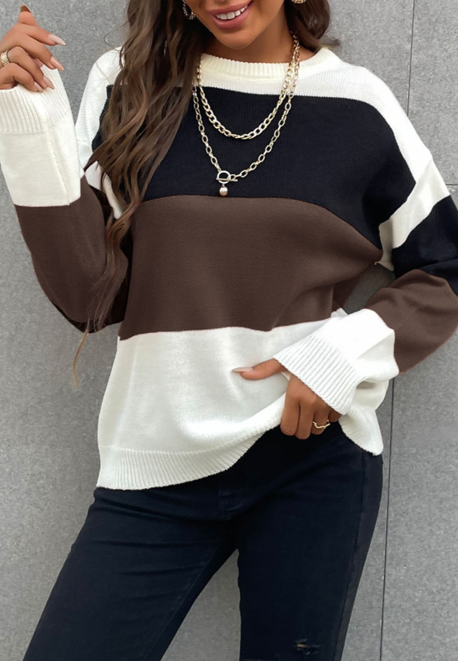 Basic Color Block Striped Sweater