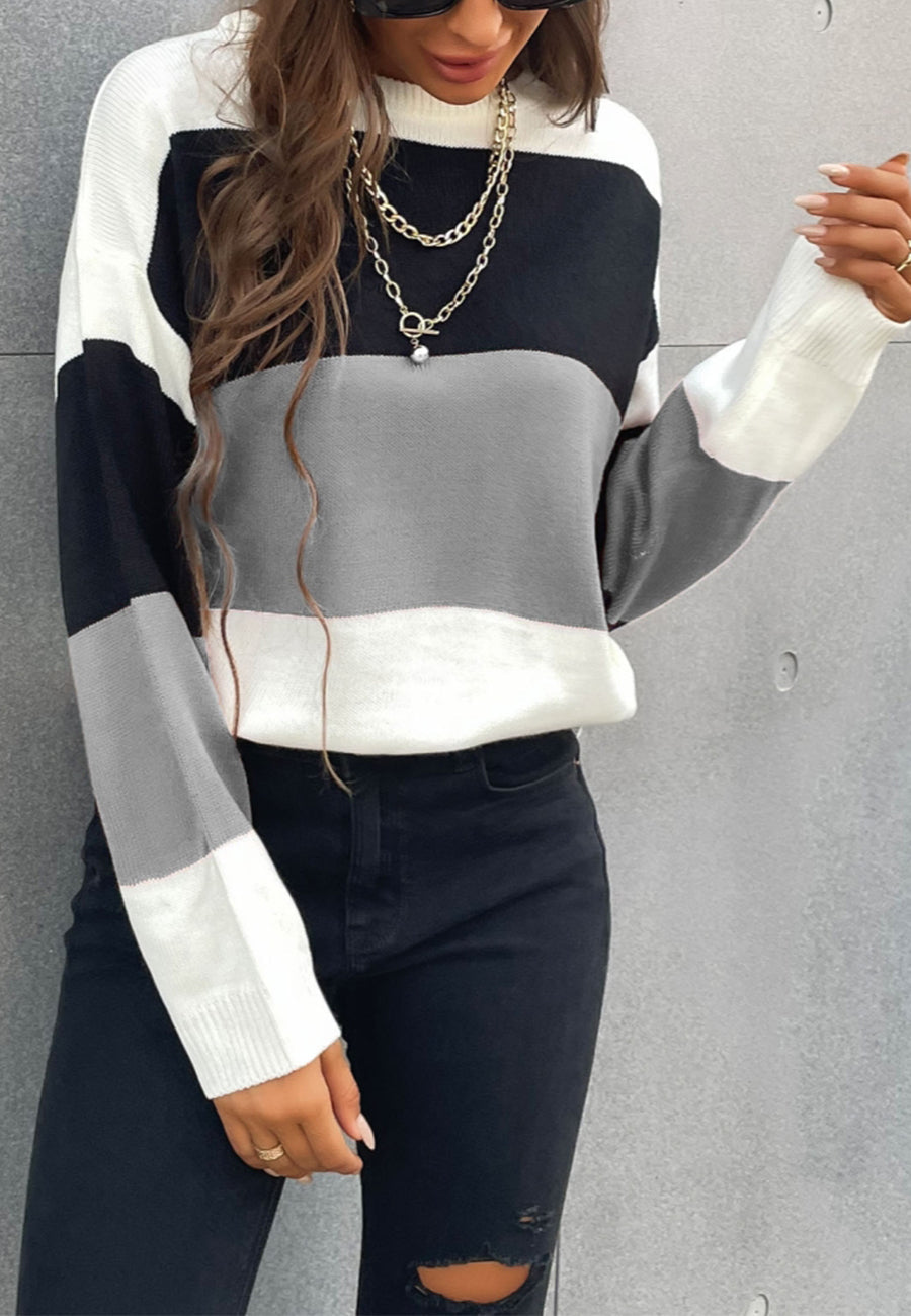 Basic Color Block Striped Sweater