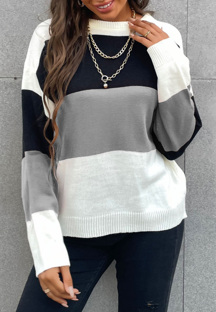 Basic Color Block Striped Sweater