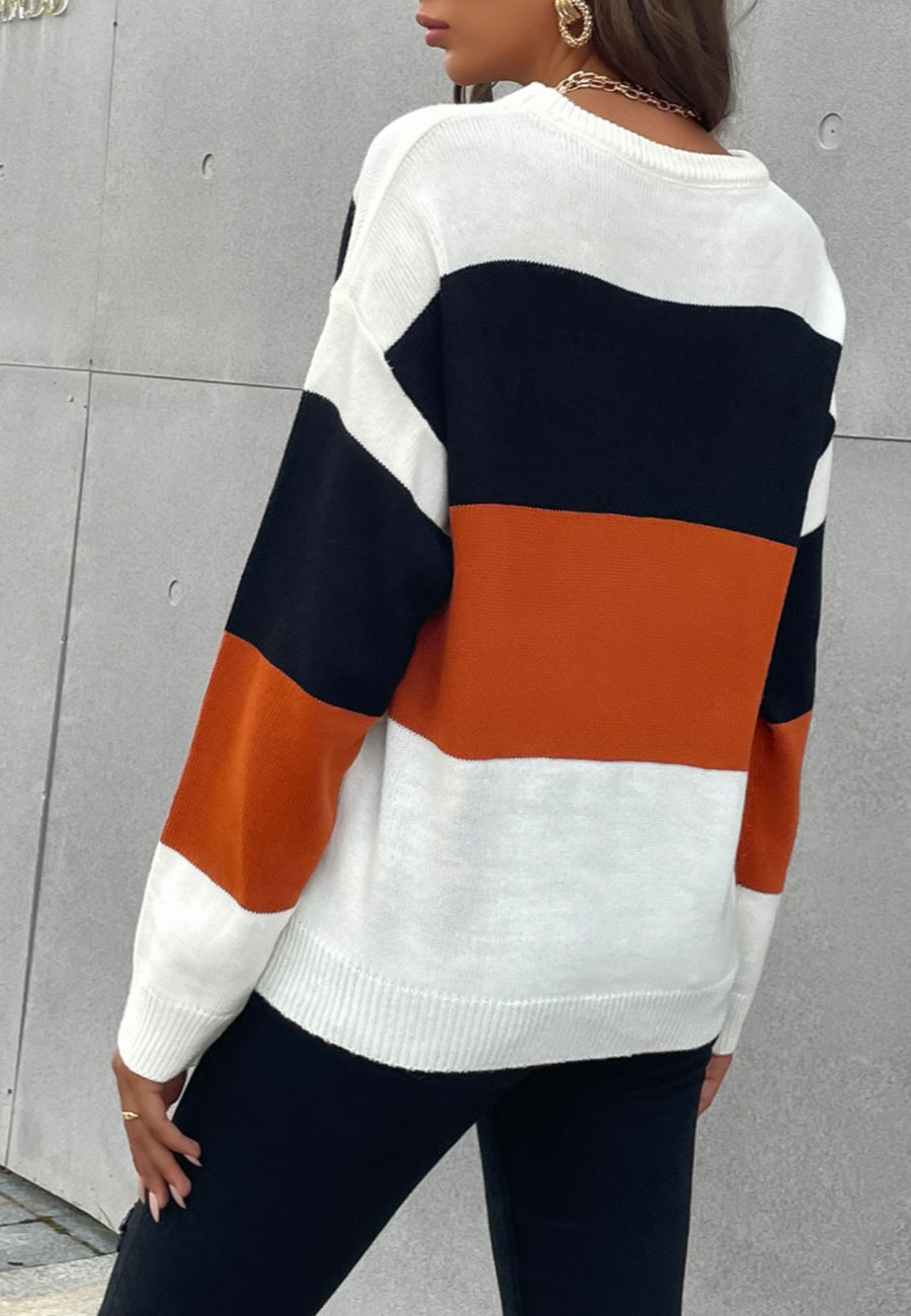 Basic Color Block Striped Sweater