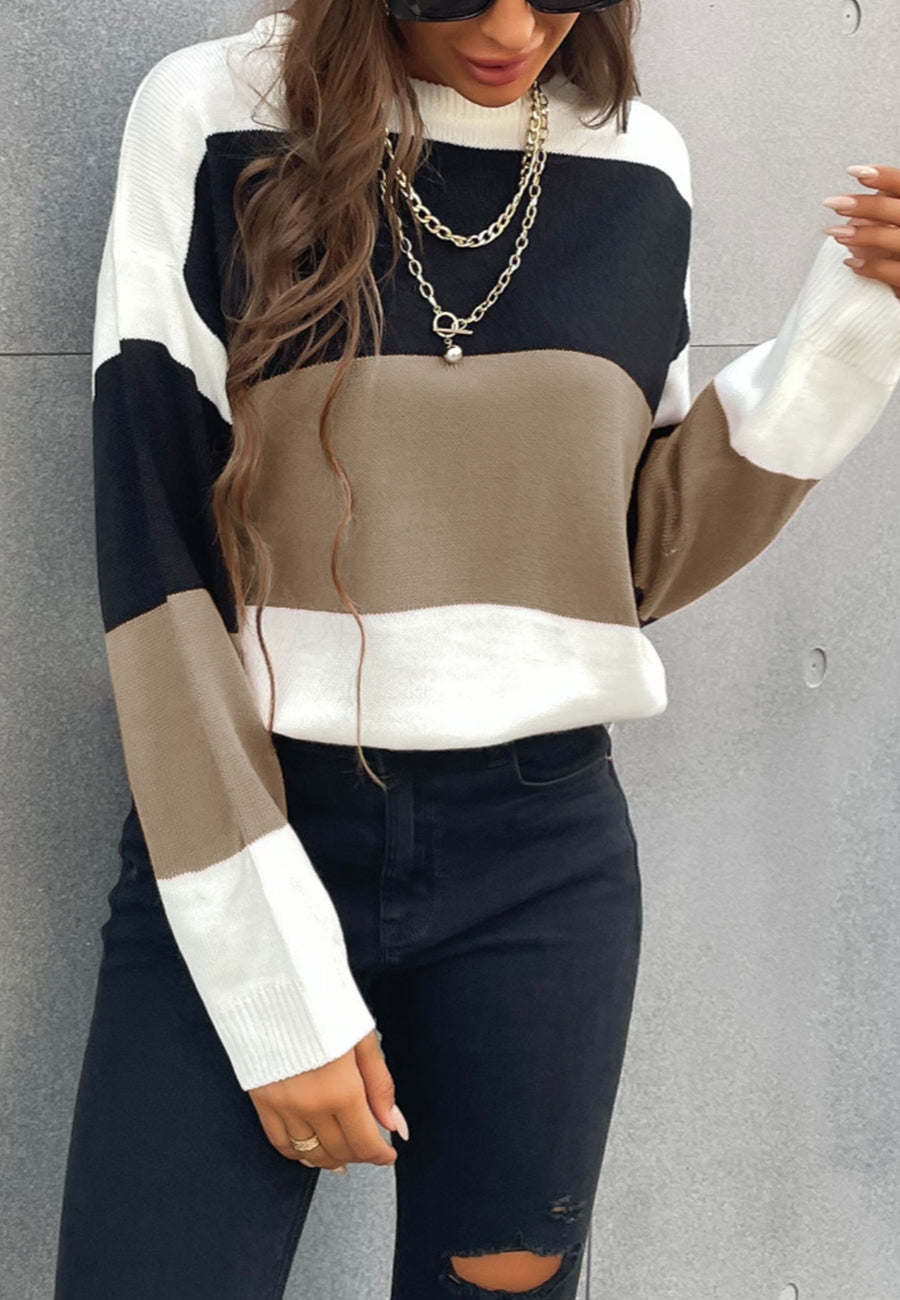 Basic Color Block Striped Sweater