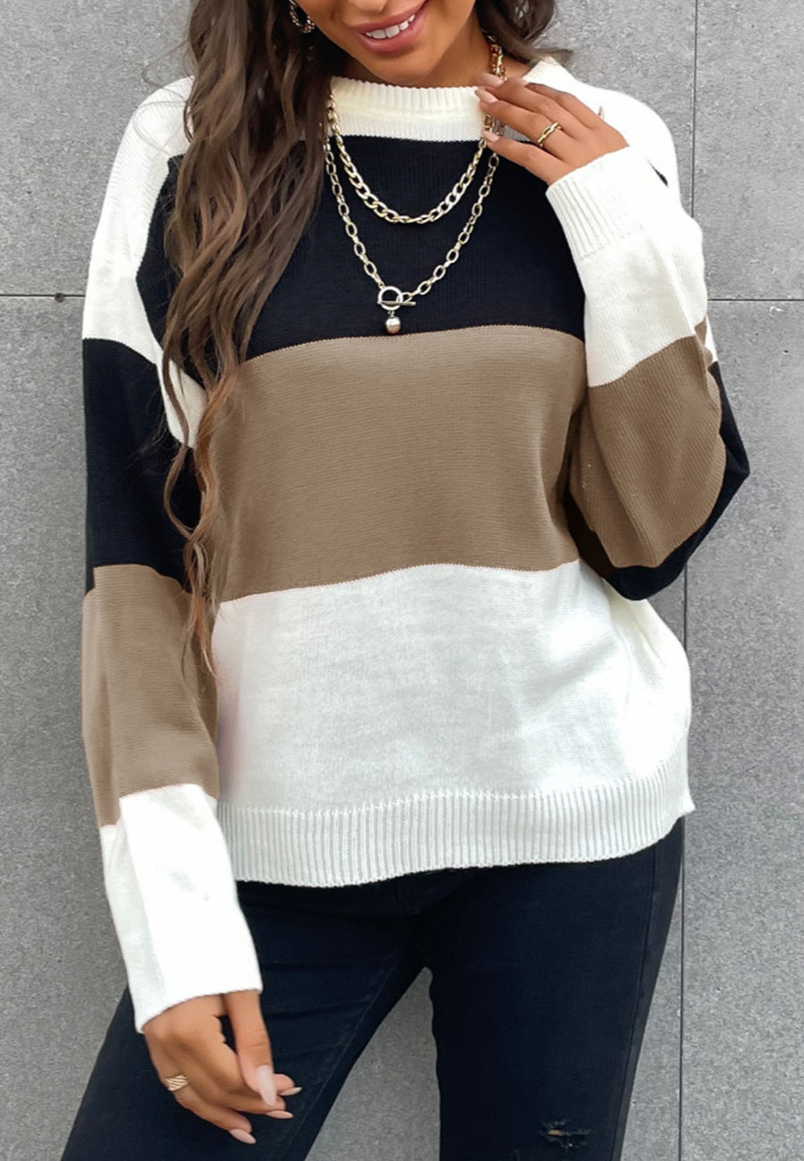 Basic Color Block Striped Sweater