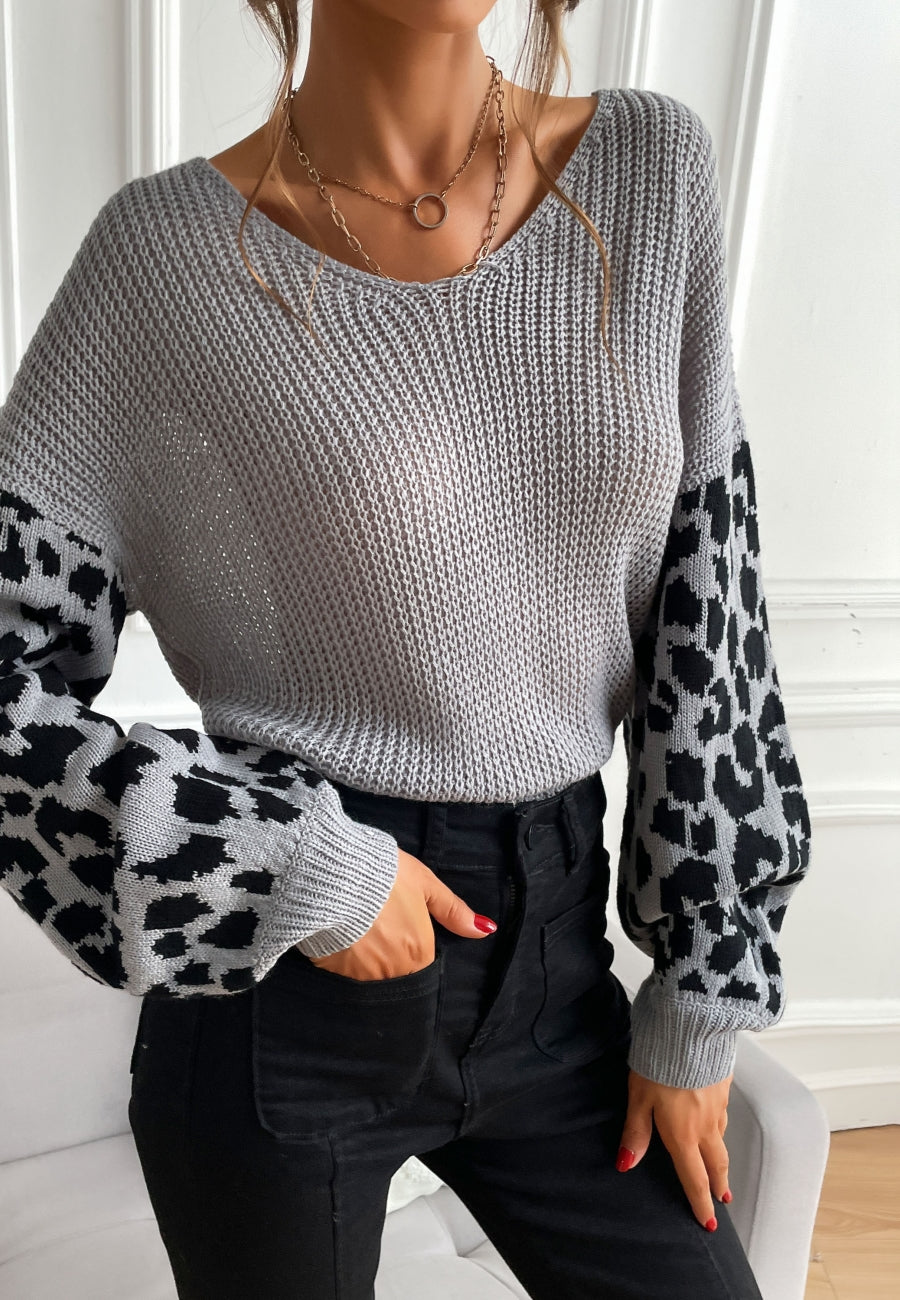 Textured V Neck Two Tone Sweater