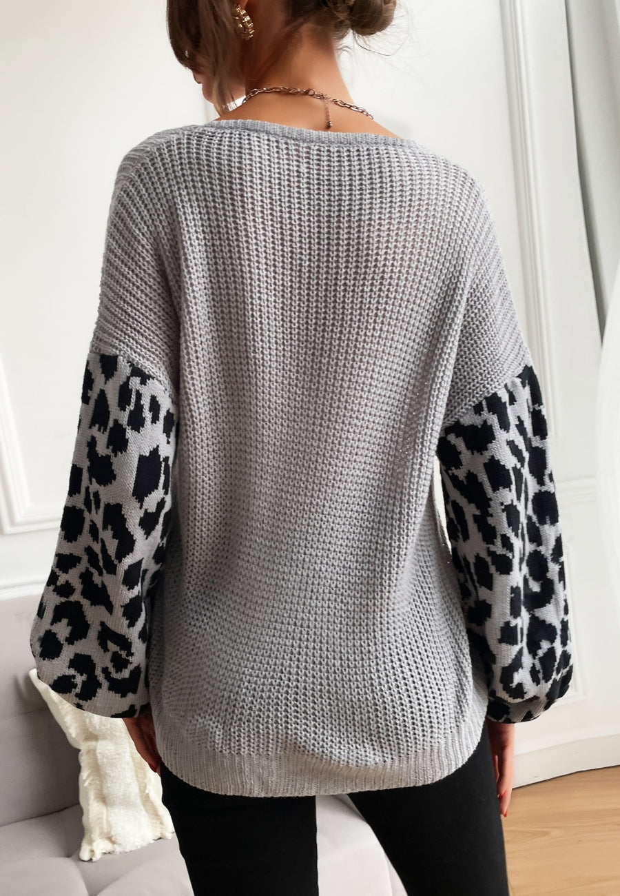 Textured V Neck Two Tone Sweater