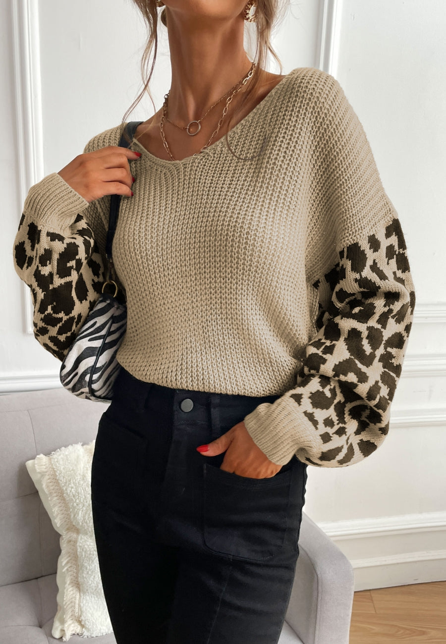 Textured V Neck Two Tone Sweater