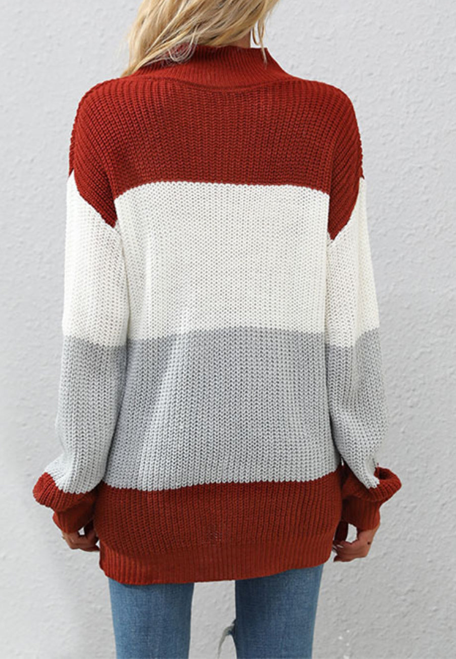 Mock Neck Tri-Tone Sweater