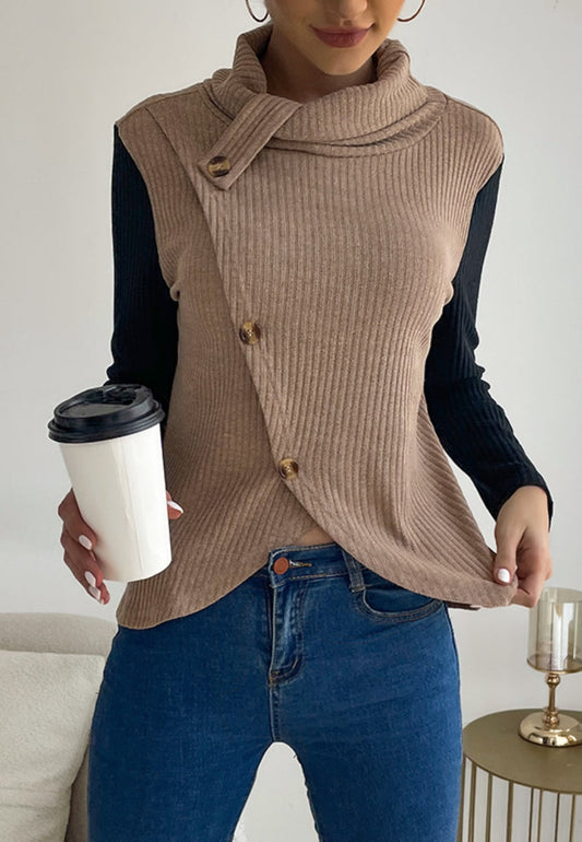 Turtleneck Overlap Sweater Vest