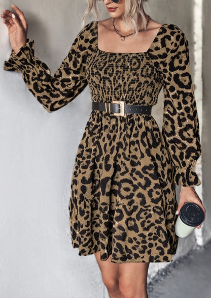 Square Neck Leopard Print Dress