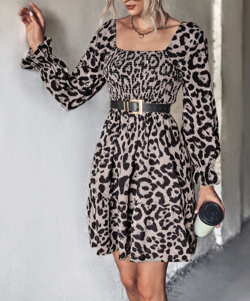 Square Neck Leopard Print Dress