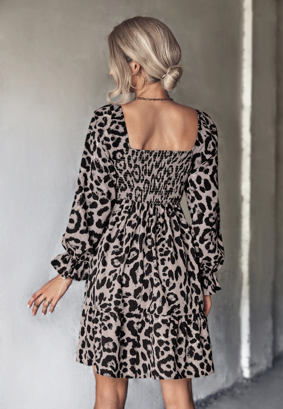 Square Neck Leopard Print Dress