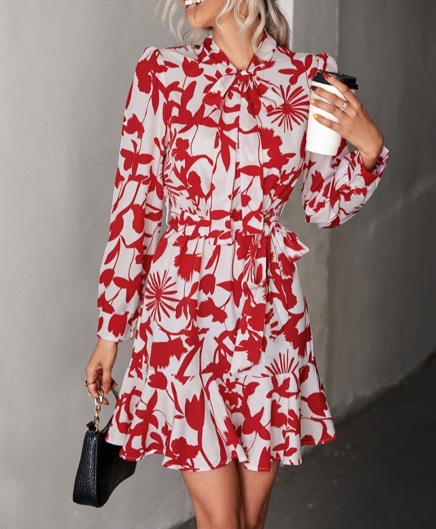 Tie Neck Floral Dress