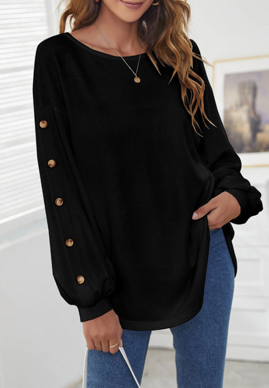 Contrast Button Bishop Sleeve Sweater