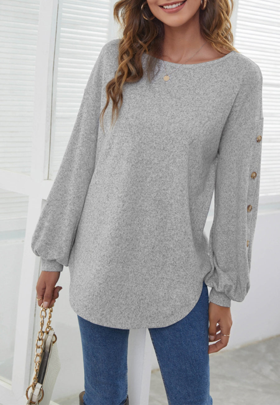 Contrast Button Bishop Sleeve Sweater