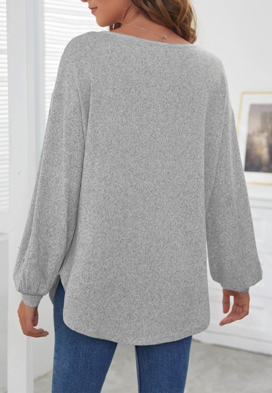 Contrast Button Bishop Sleeve Sweater