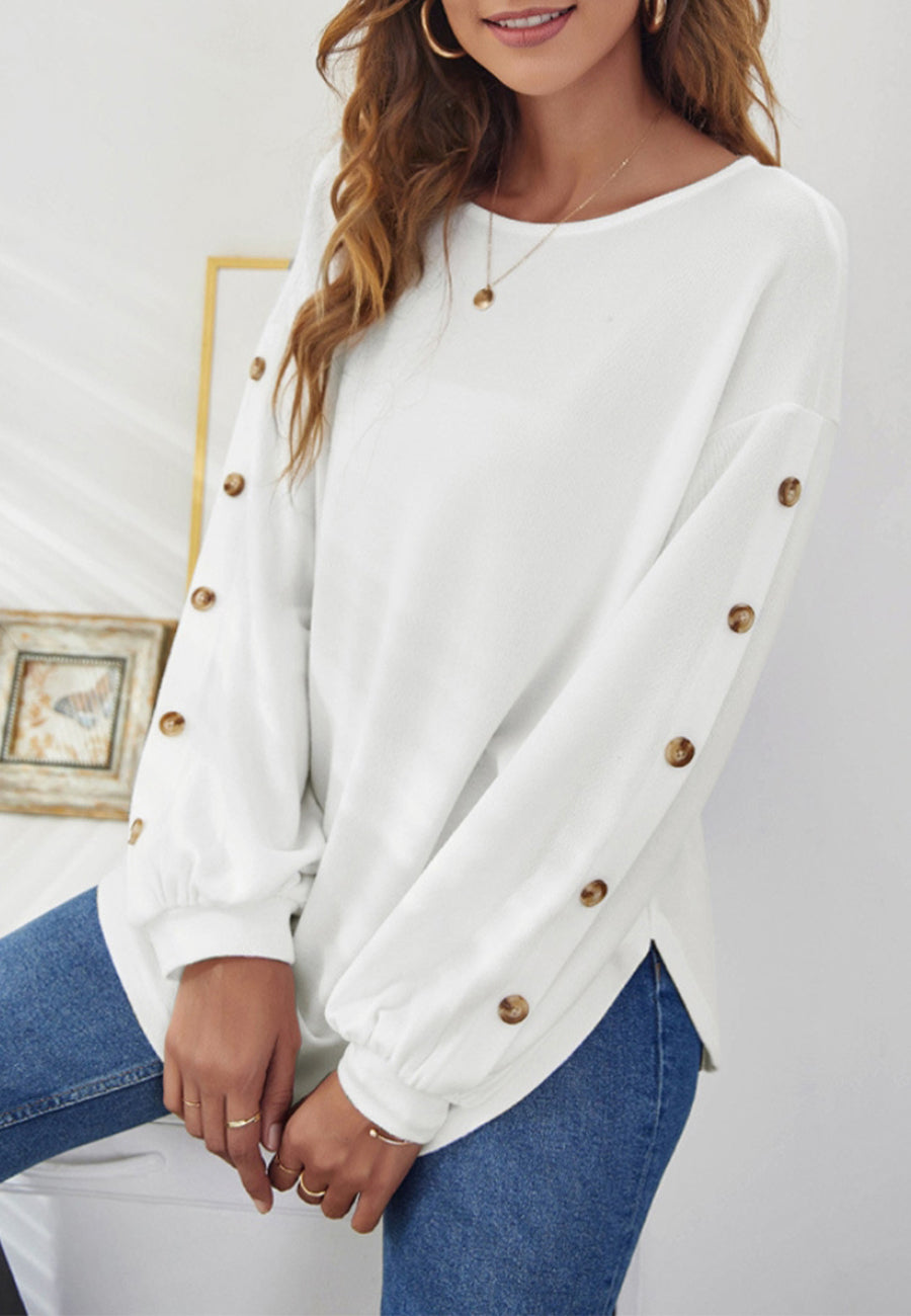 Contrast Button Bishop Sleeve Sweater