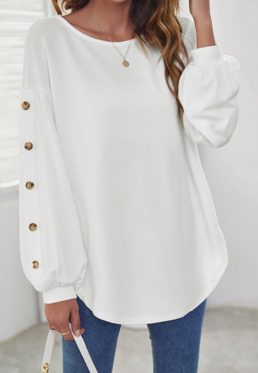 Contrast Button Bishop Sleeve Sweater