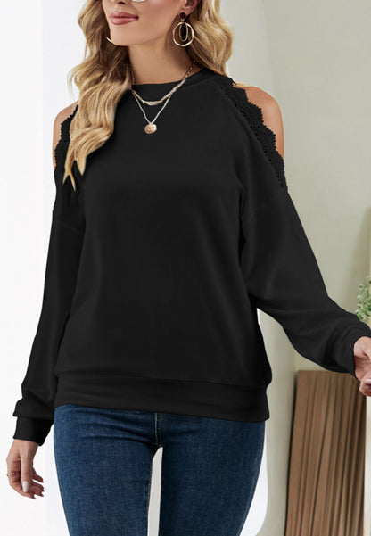 Lace Trim Shoulder Cutout Sweater