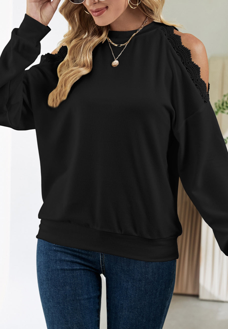 Lace Trim Shoulder Cutout Sweater