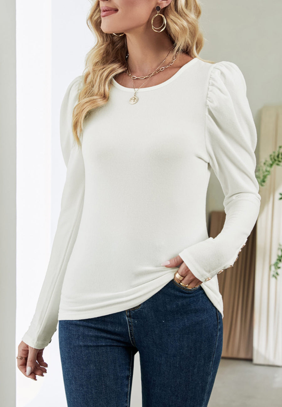 Gigot Sleeve Button Detail Top