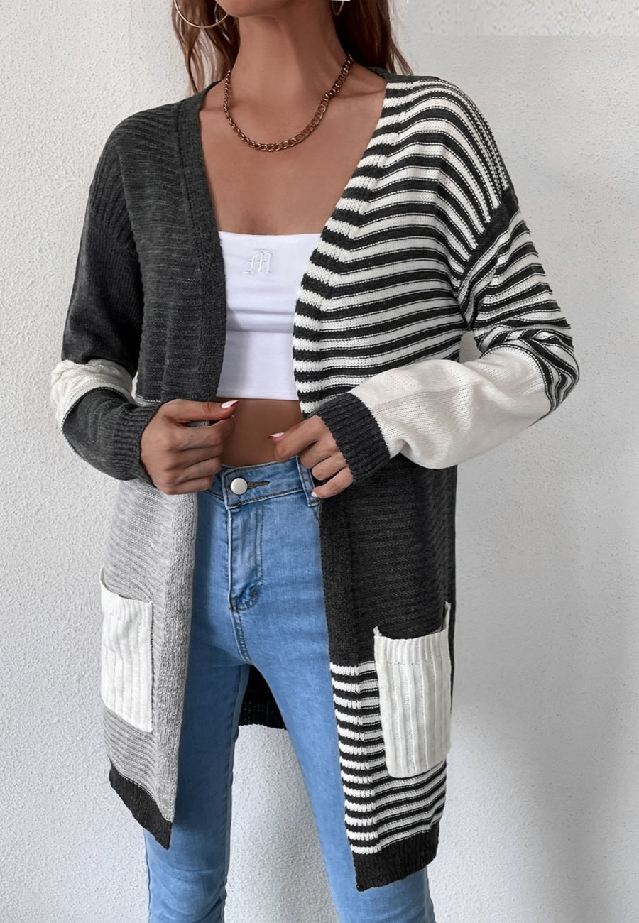 Color Block Ribbed Knit Cardigan