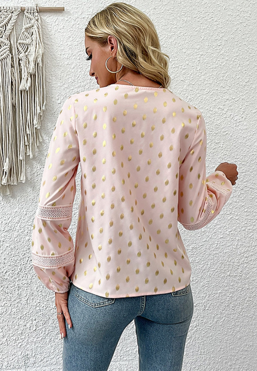 Crochet Lace Detail Dotted Blouse