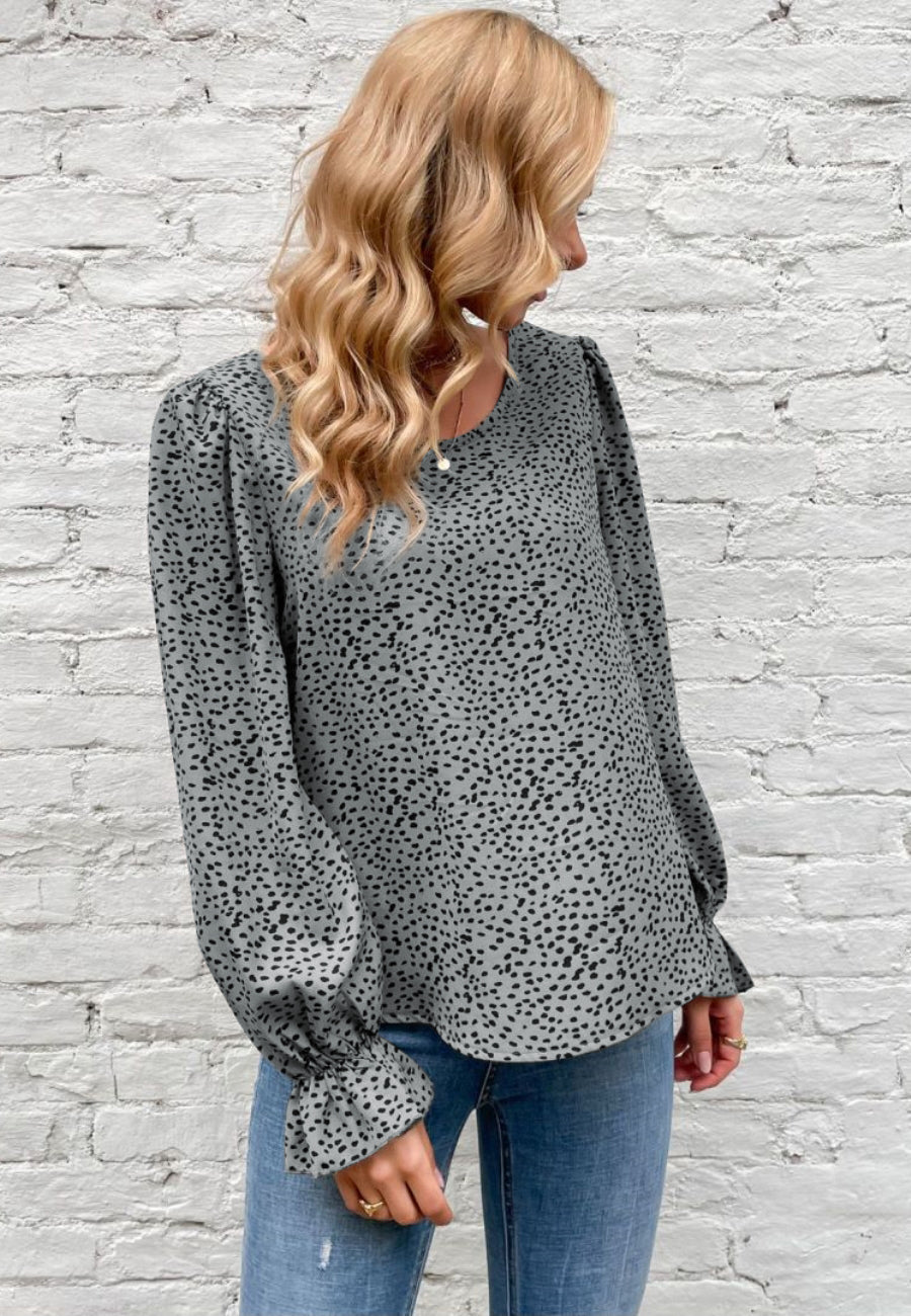 Animal Print Puff Sleeve Blouse