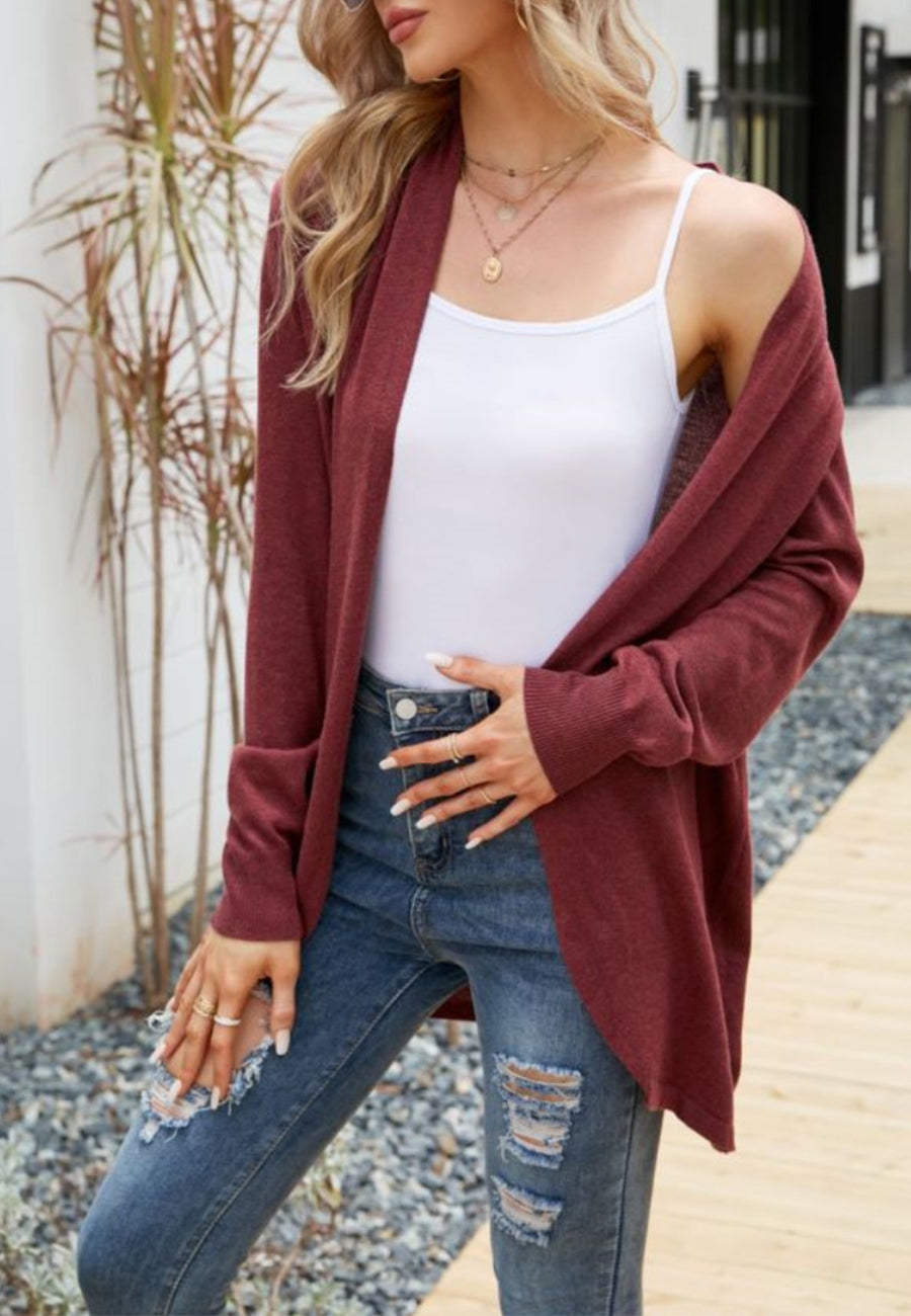 Solid Color Rounded Hem Cardigan