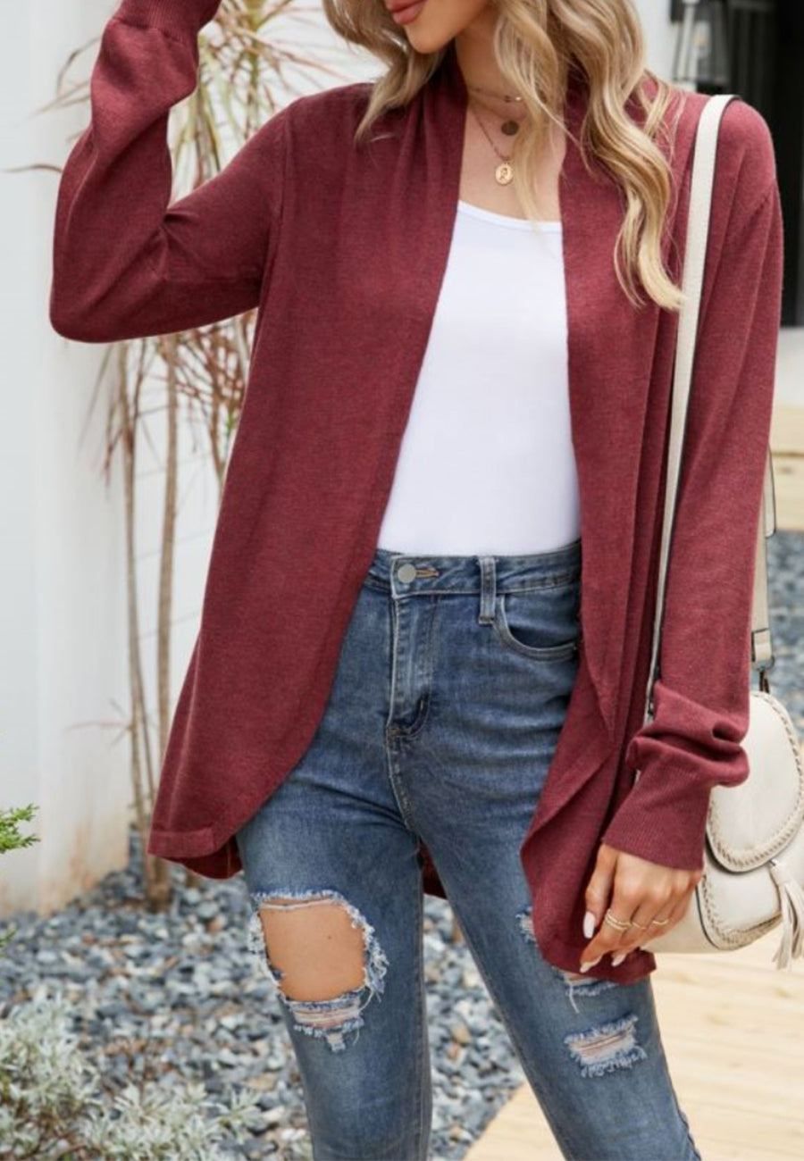 Solid Color Rounded Hem Cardigan