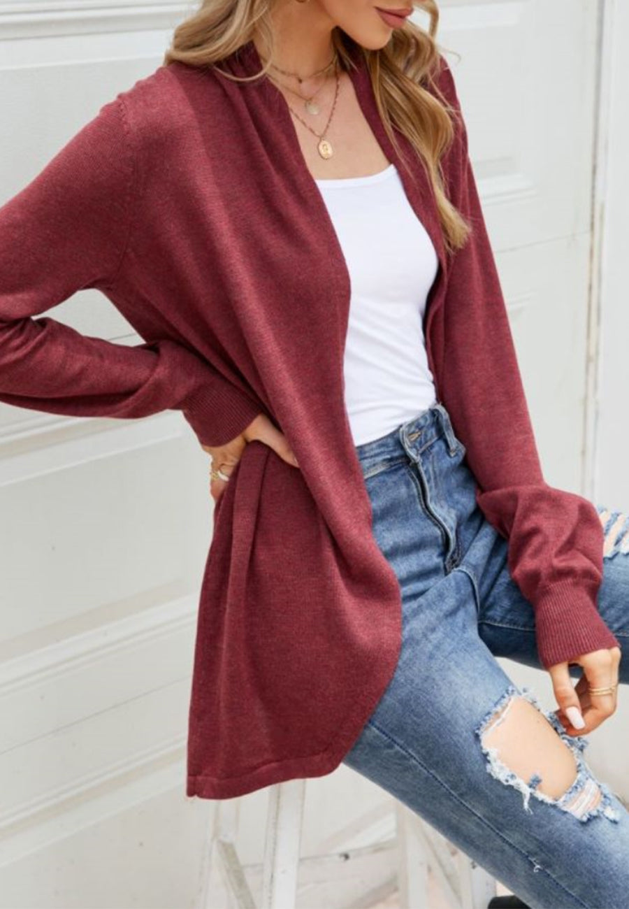 Solid Color Rounded Hem Cardigan