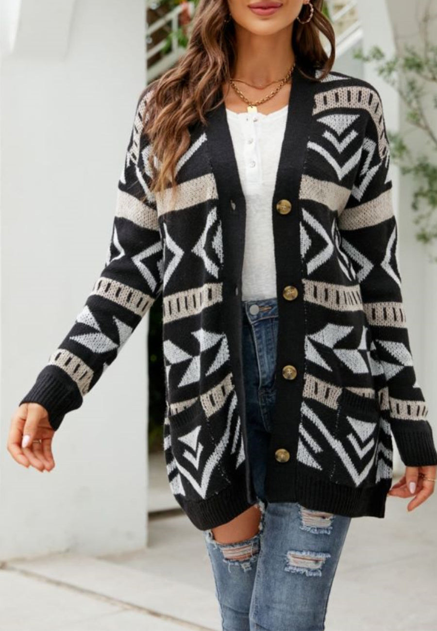 Aztec Print Button Down Cardigan