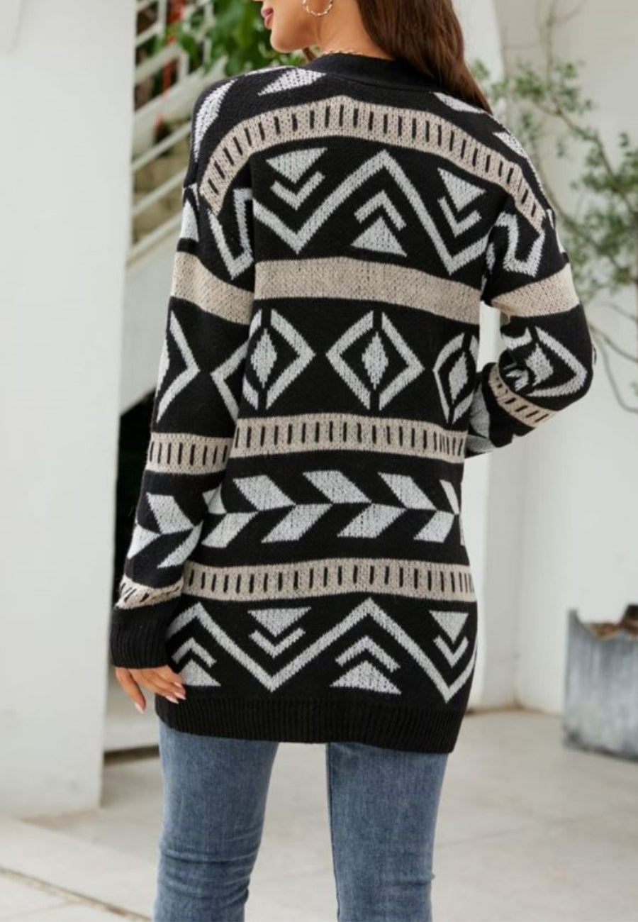 Aztec Print Button Down Cardigan