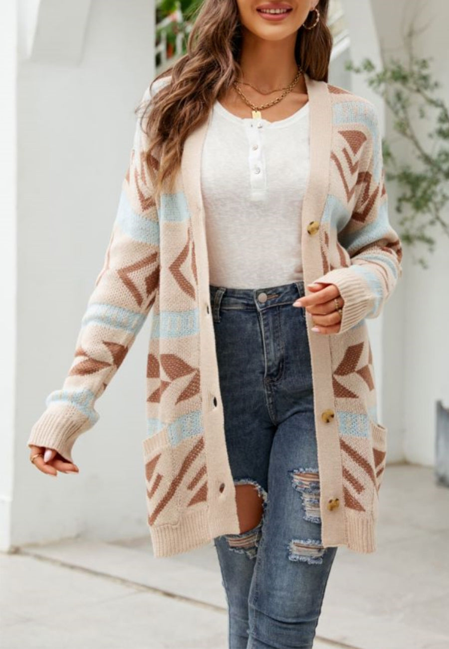 Aztec Print Button Down Cardigan