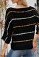 Striped Knit Three Quarter Sleeve Sweater