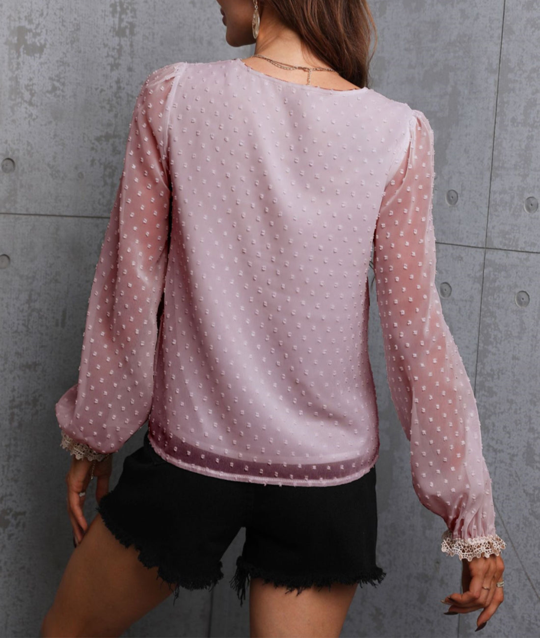 Swiss Dot Contrast Lace Blouse