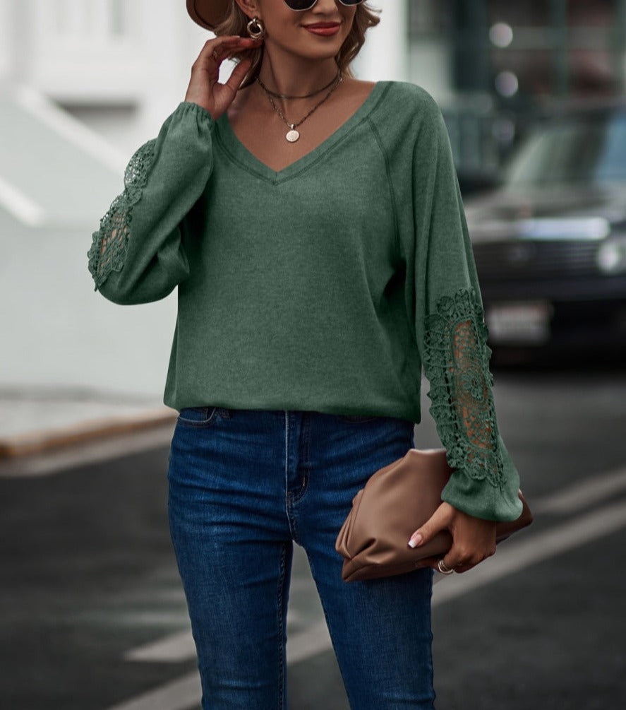 Contrast Lace Detail Raglan Sweater