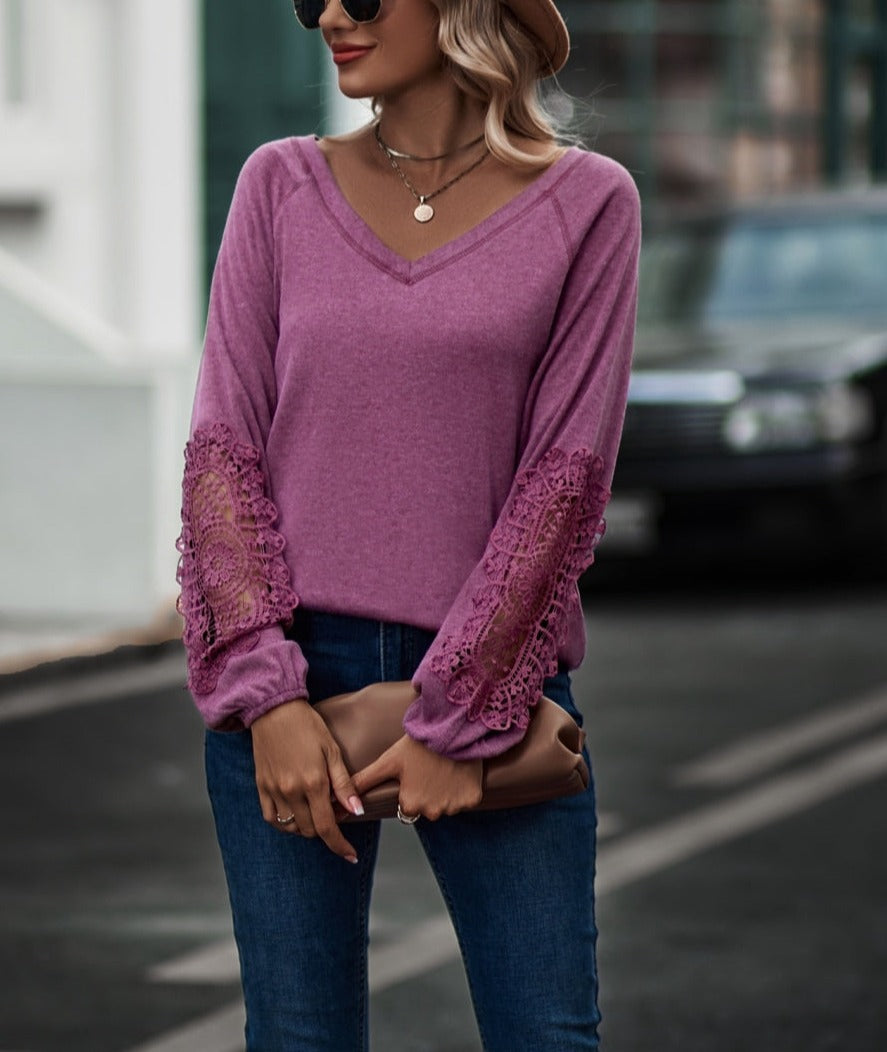 Contrast Lace Detail Raglan Sweater