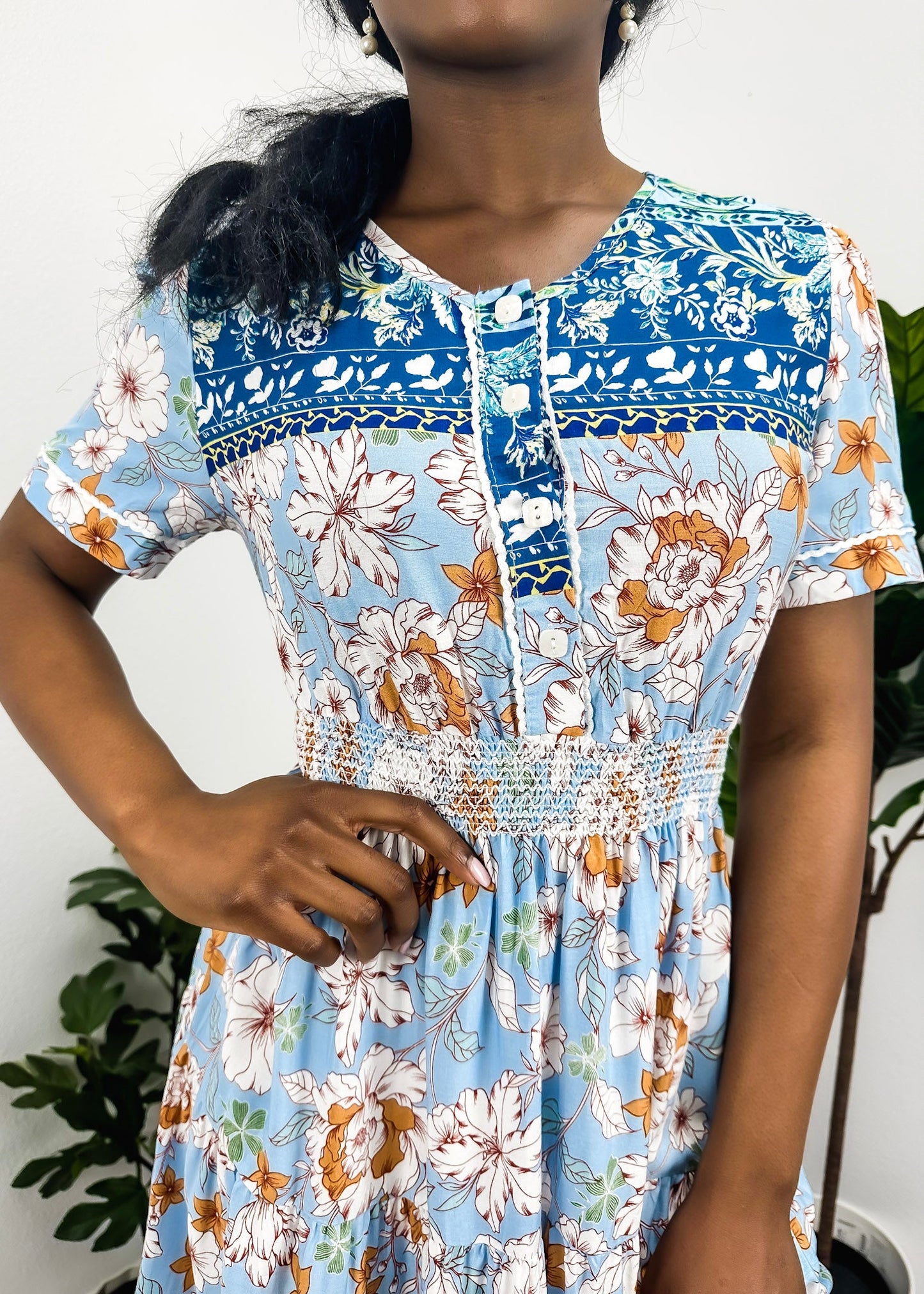 Bohemian Print Button Front Dress