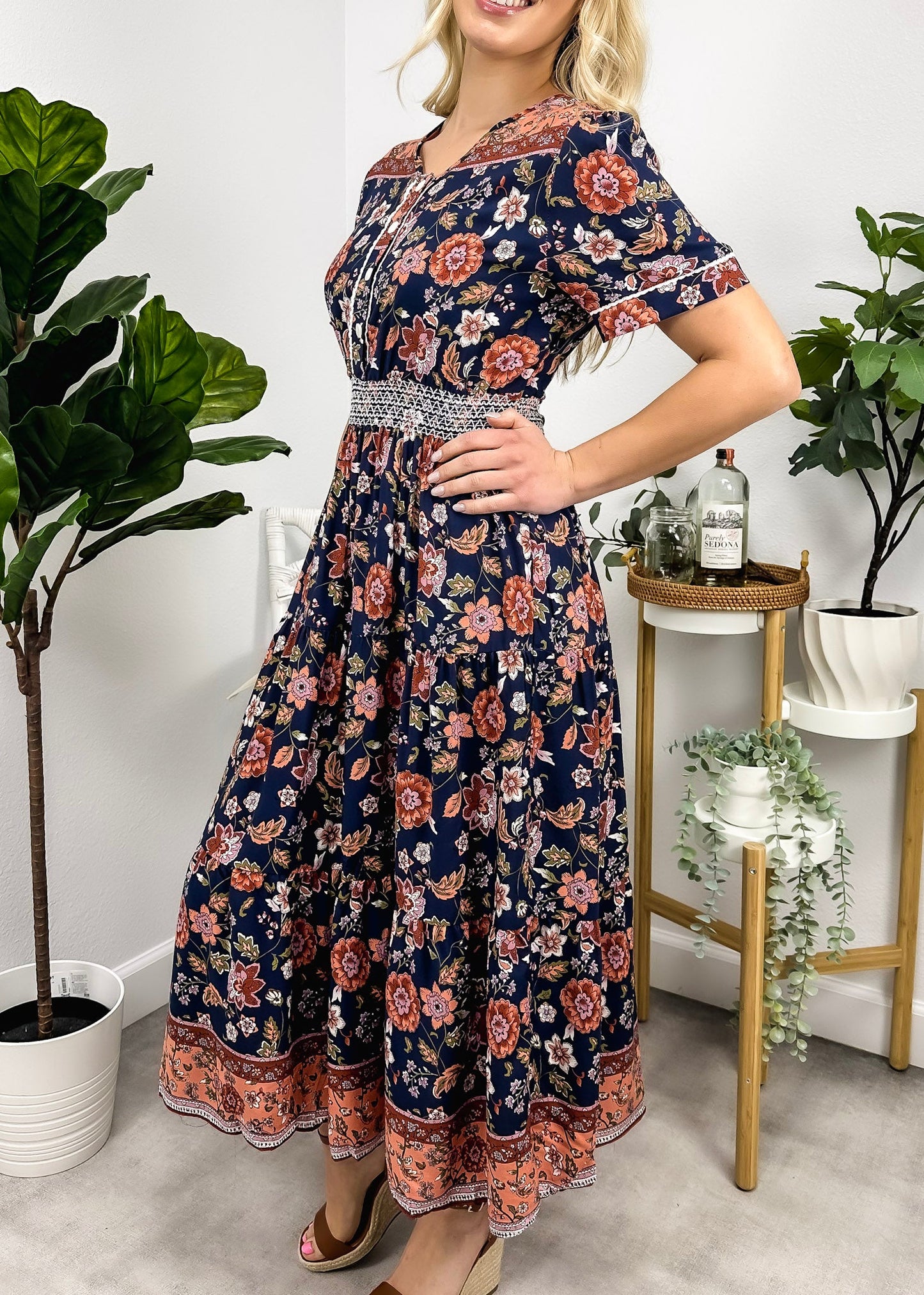 Bohemian Print Button Front Dress