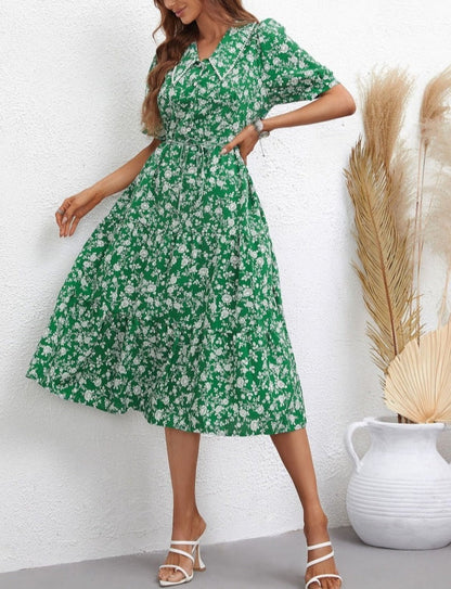 Collared Floral Puff Sleeve Dress