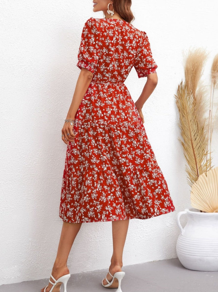 Drop Collar Floral Print Swing Dress