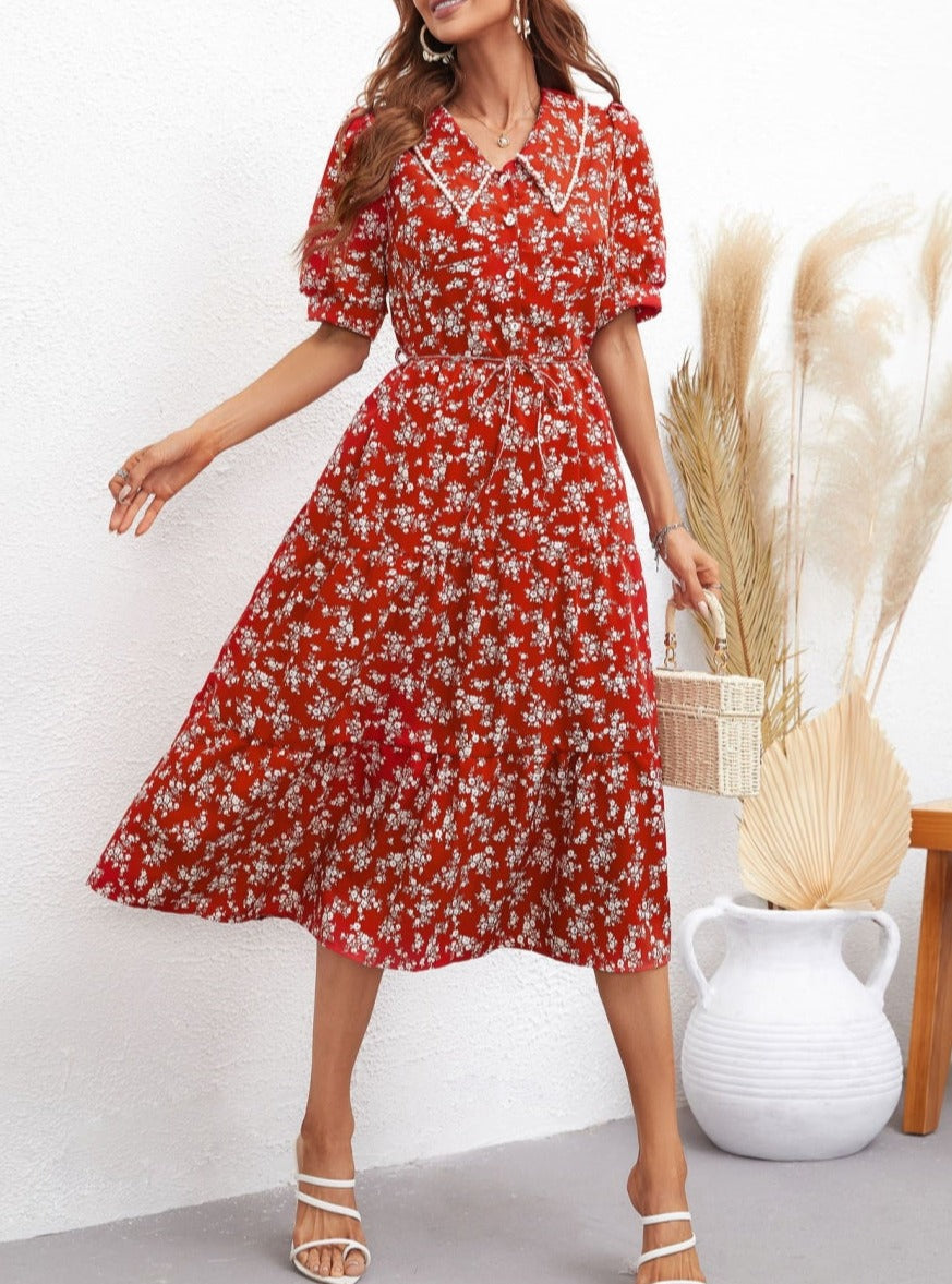 Drop Collar Floral Print Swing Dress