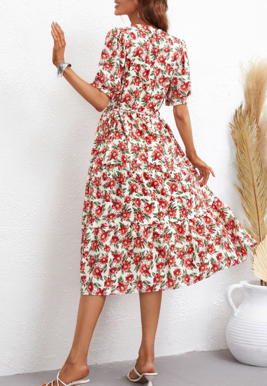 Romantic Floral Print Collared Dress