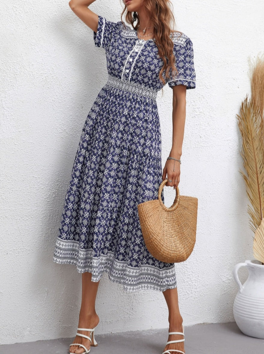 V Neck Floral Boho Dress