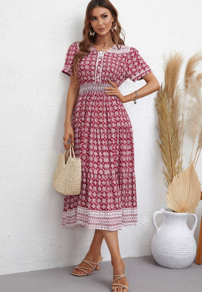 V Neck Floral Boho Dress