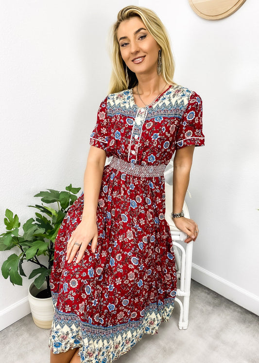 Vintage Printed Short Sleeve Dress