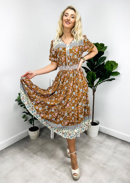 Vintage Printed Short Sleeve Dress