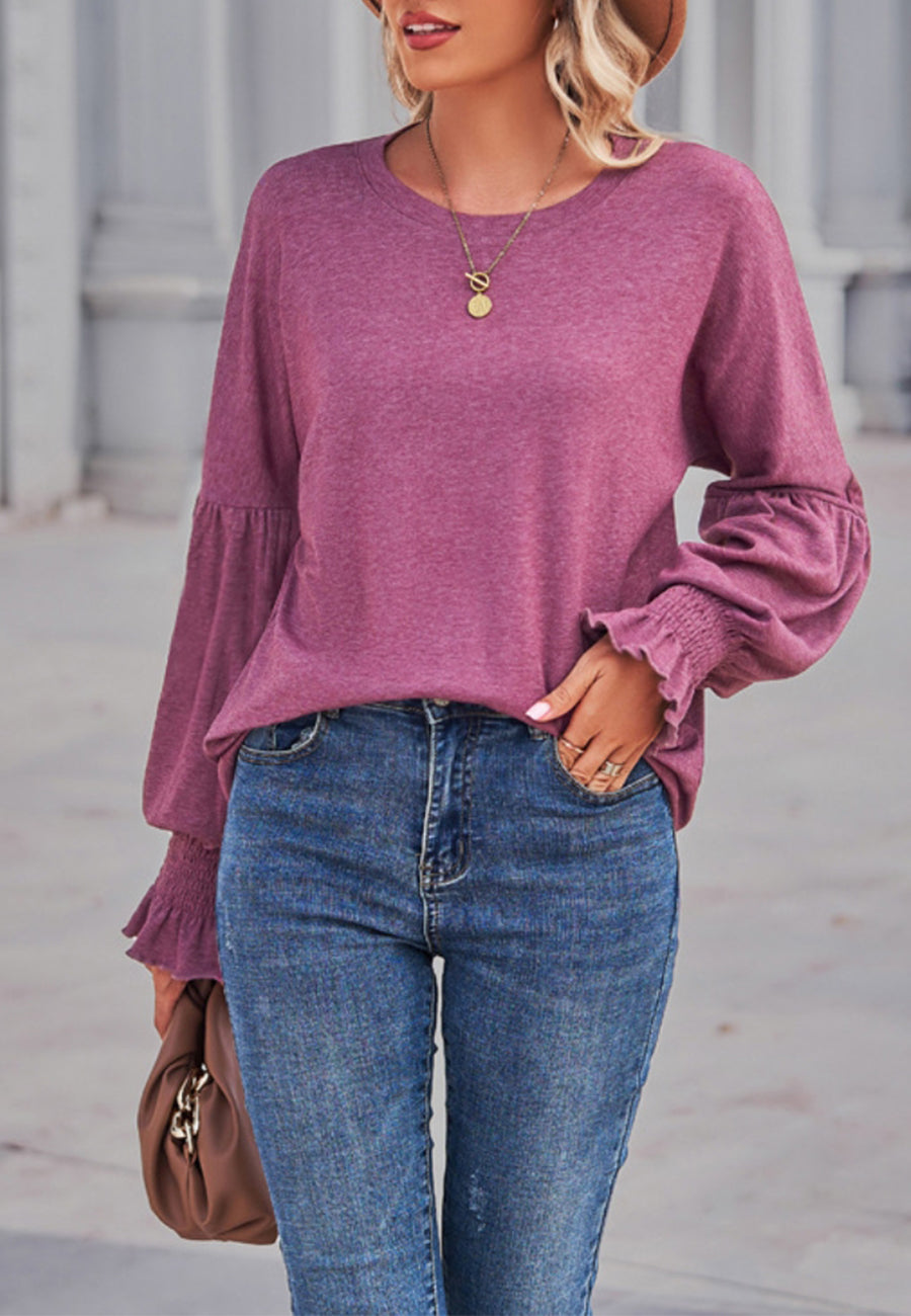 Solid Color Shirred Cuff Sweater