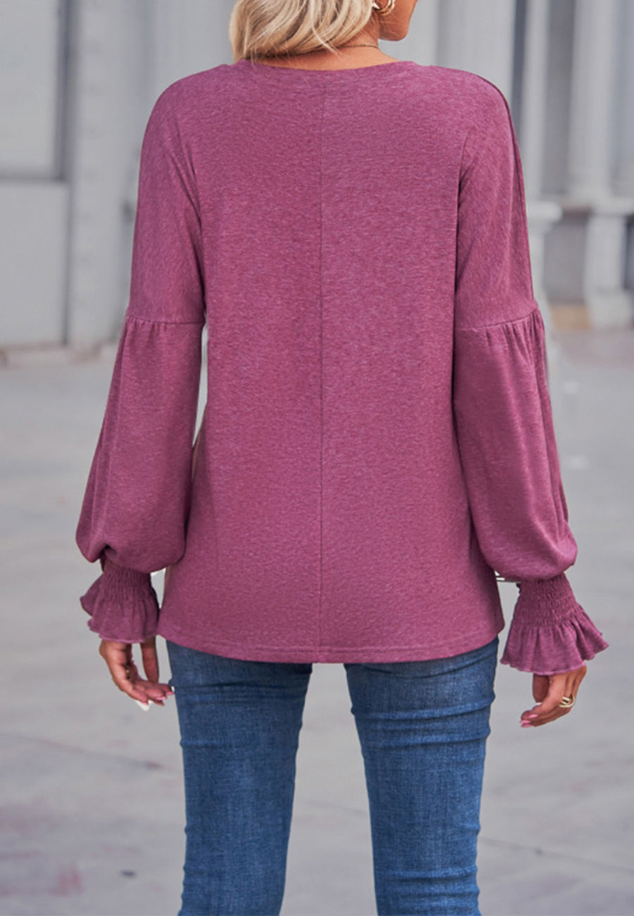 Solid Color Shirred Cuff Sweater