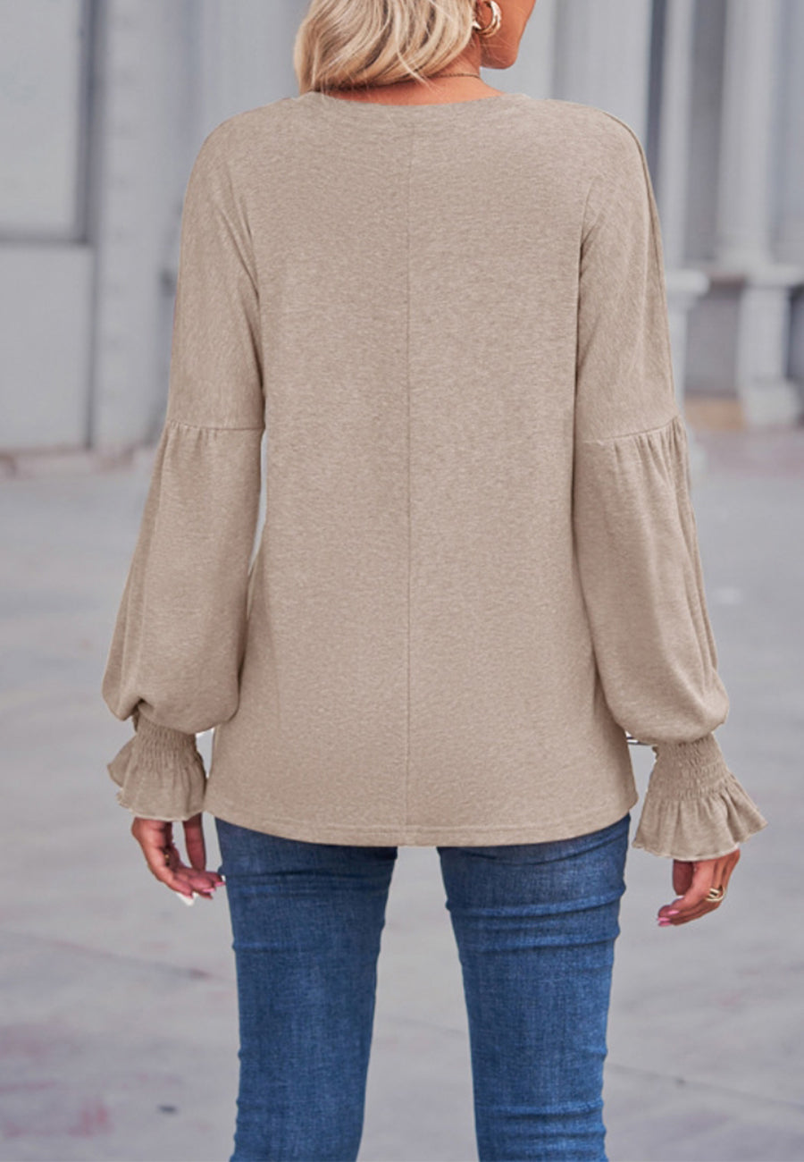 Solid Color Shirred Cuff Sweater